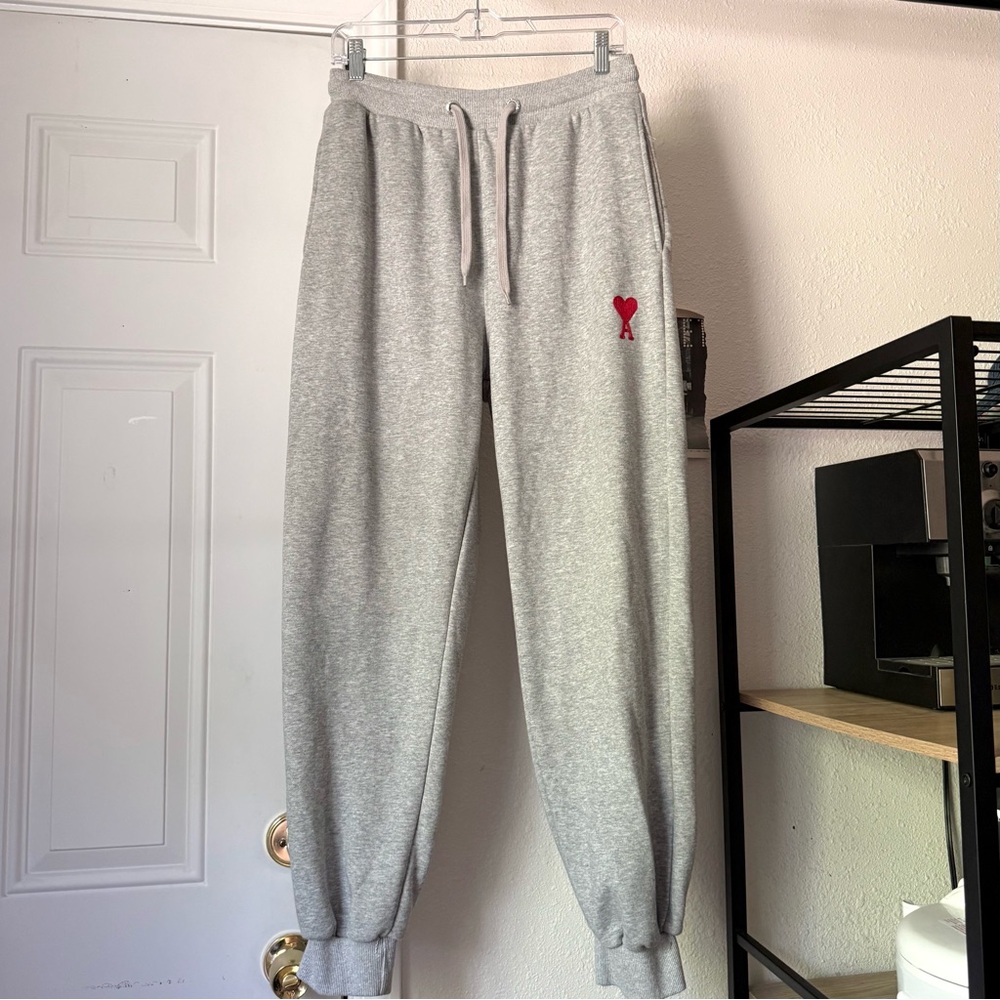 AMI heather‎ grey cotton pull on cropped jogger sweat pants